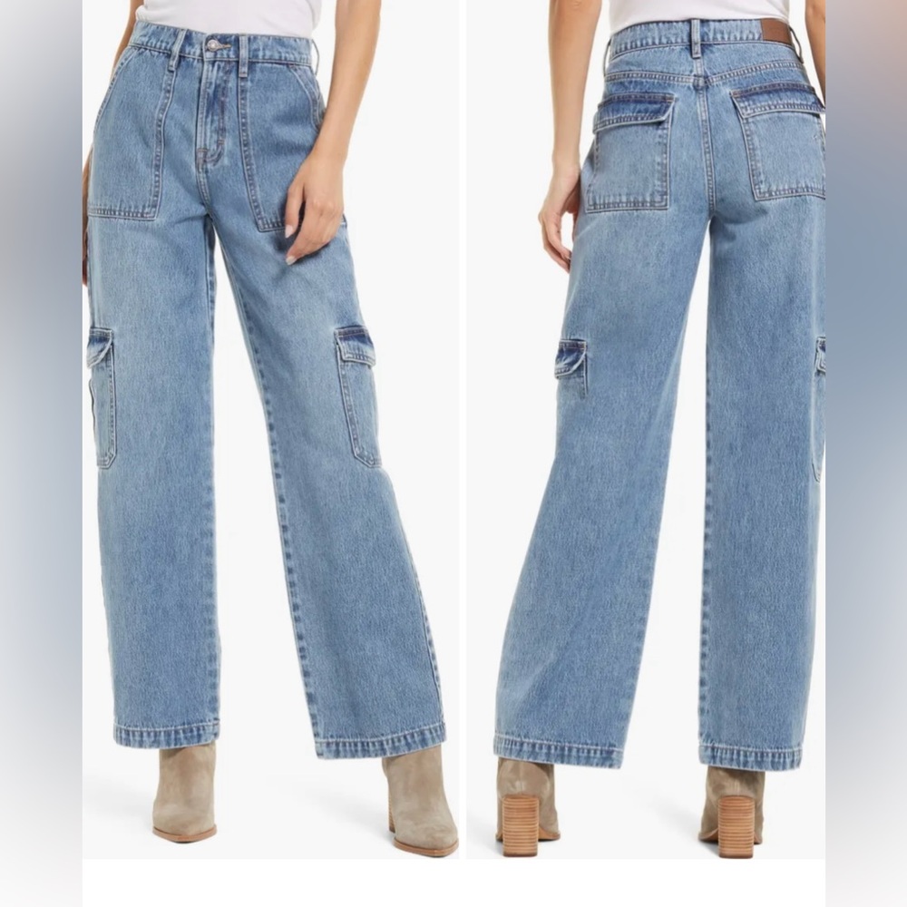 NWT Bloomingdale Hidden Jeans Cargo Pocket Dad Jeans.  Size 24